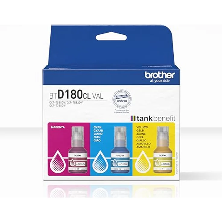 Brother BTD180CL Tintenflaschen Value Pack, Nachfülltinte in Gelb, Cyan und Magenta, 3er-Pack, je 48,8 ml, Reichweite bis zu 5000 Seiten, kompatibel mit DCP-T580DW und DCP-T780DW – Bild 3