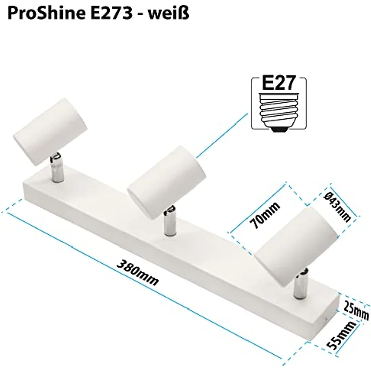 max K O M F O R T LED Deckenleuchte weiß | 3x E27 Fassung 3-flammig | schwenkbar Deckenlampe Deckestrahler Deckenspot Wandleuchte – Bild 2