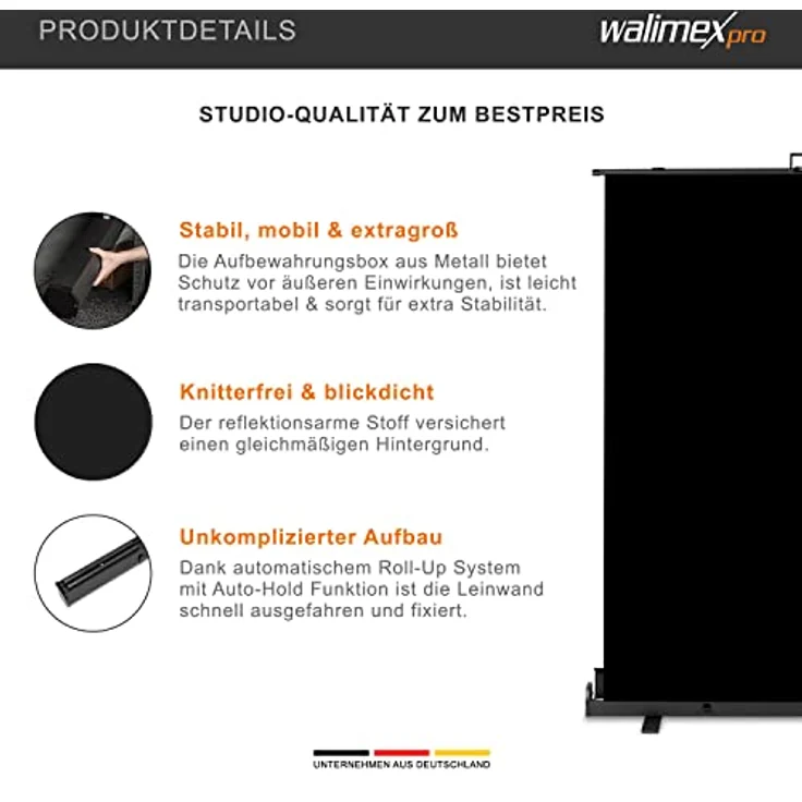 Walimex pro Roll-up Panel Hintergrund schw.155x200 - Preisvergleich – Bild 2