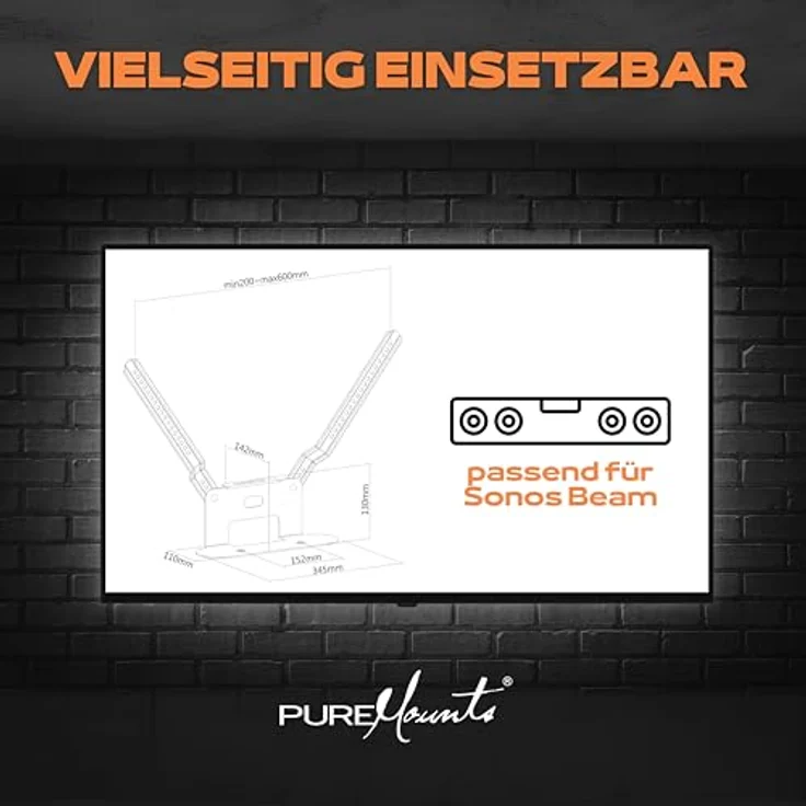 PureMounts PM-SOM-080 Halterung zur direkten Montage am TV, kompatibel mit SONOS BEAM Soundbar, Traglast: 5kg, schwarz – Bild 5