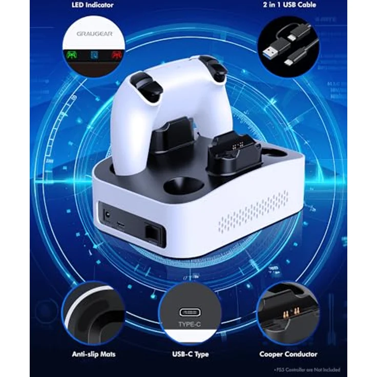 GRAUGEAR Externes Festplattengehäuse für Playstation5, Ladestation für Zwei PS5 Kontrolle, 3.5" HDD, USB-C Kabel, Netzteil, G-3506-CG – Bild 5