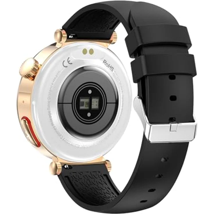 Knauermann NEO 2 (2025), Gold Rund Gesundheitsuhr Smartwatch mit EKG, HRV, Blutdruck, Schlafapnoe, Bluetooth und Silikonband Schwarz – Bild 4