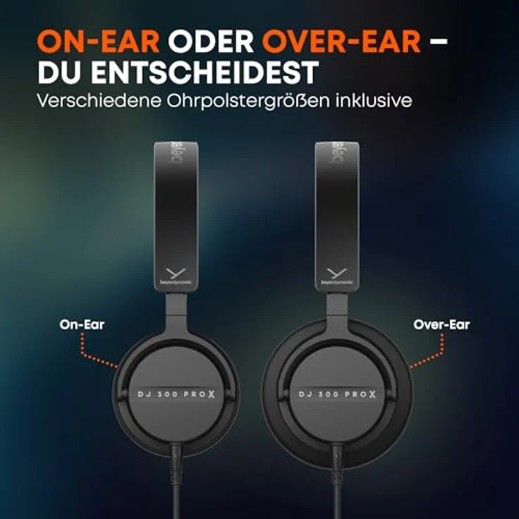 beyerdynamic DJ 300 PRO X, Professioneller 2-in-1 DJ-Kopfhörer mit On-/Over-Ear-Wechsel, modular, klappbar, 45-mm-Treiber – Bild 3