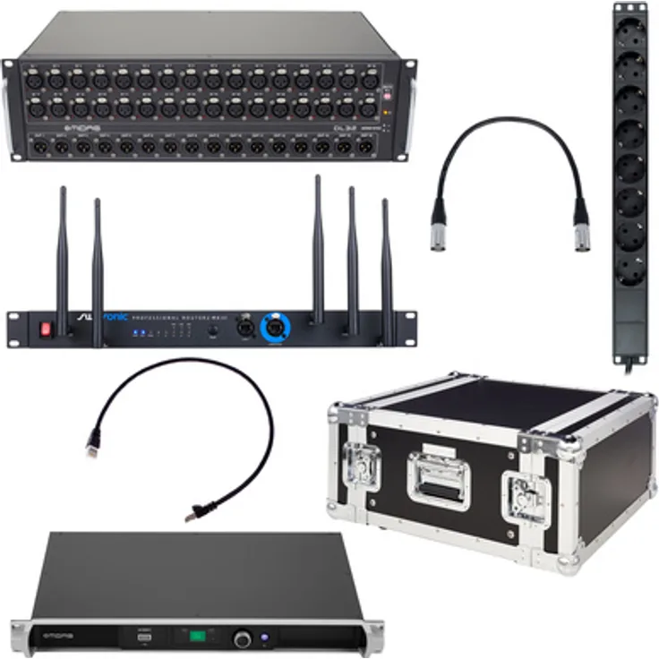 Midas M32C / DL32 Router Bundle, professionelles Mischpulsystem mit Swissonic Router und Flyht Pro Rack