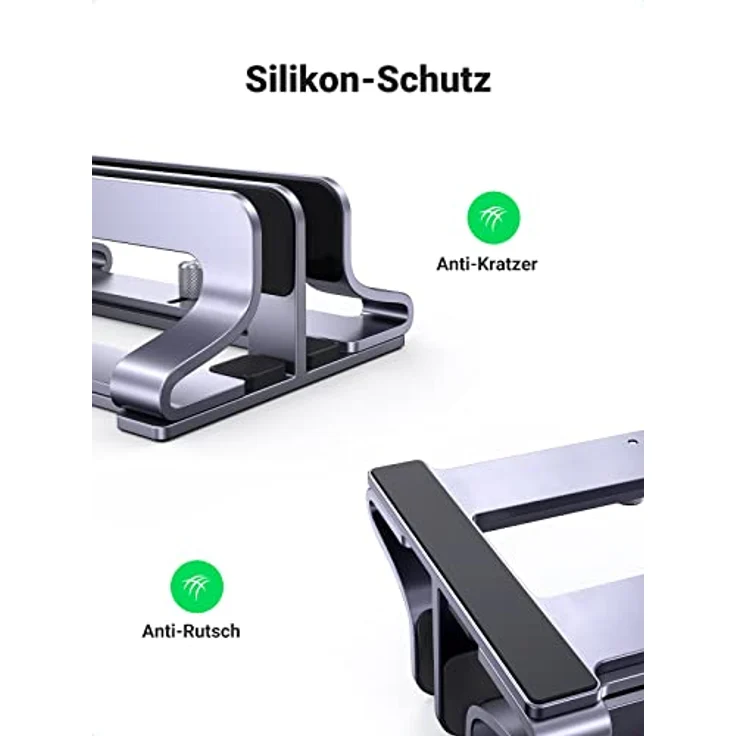 UGREEN Vertikaler Laptop Ständer Aluminium 2 Slot Vertikal Stand - Platzsparende Halterung für MacBook Pro/Air, iPad, Huawei, Surface, Dell, HP, Lenovo - Robust & Standsicher - Grau – Bild 4