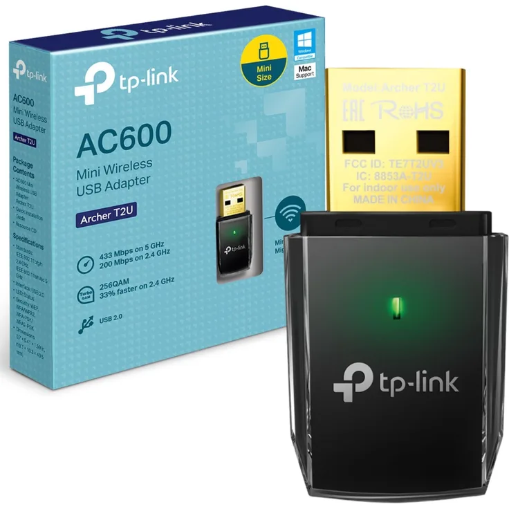 TP-Link Archer T2U AC600, Dualband USB WLAN Stick Adapter mit 433 MBit/s 5GHz und 200 MBit/s 2,4GHz