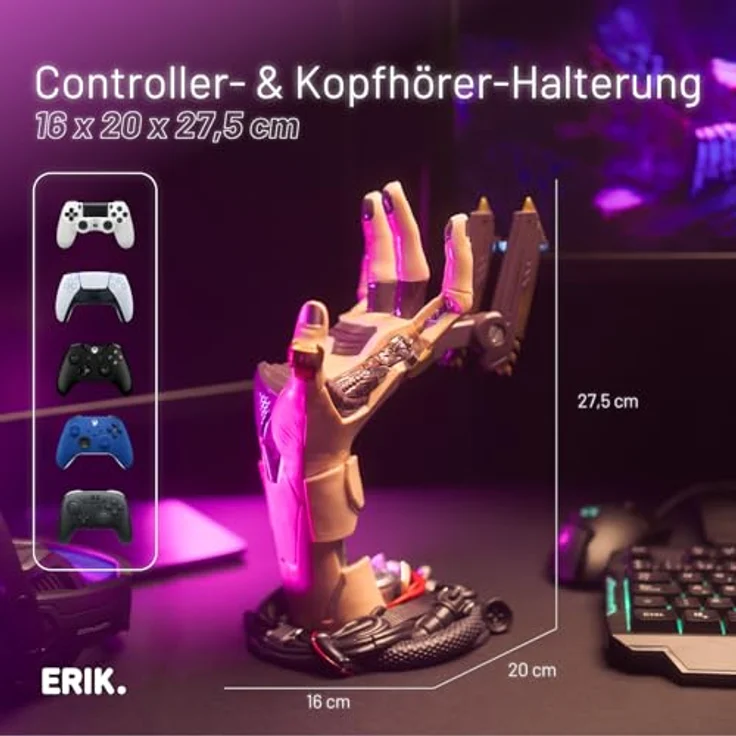 Grupo Erik Gaming Headset Halterung & Controller Halter Cyberpunk, universelle Kompatibilität für PS5, PS4, Xbox Series X/S, stabile und pflegeleichte Konstruktion, 16 x 20 x 27,5 cm – Bild 2