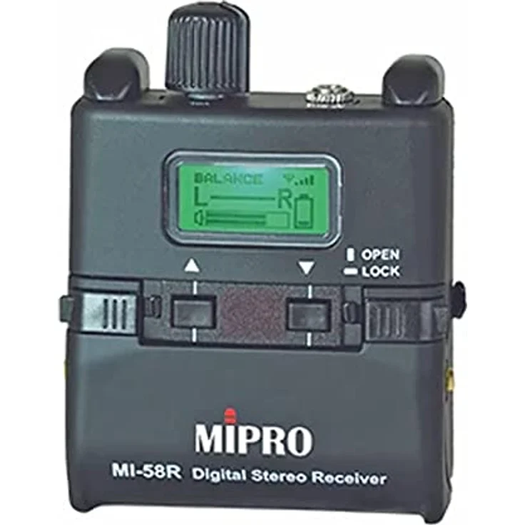 Mipro Audio MI-58RT, digitales drahtloses In-Ear Monitoring Komplettset mit Stereosender und Ohrhörern, 5,8 GHz Frequenzband, 20 Hz - 23 kHz Frequenzgang, tragbarer Taschenempfänger – Bild 3