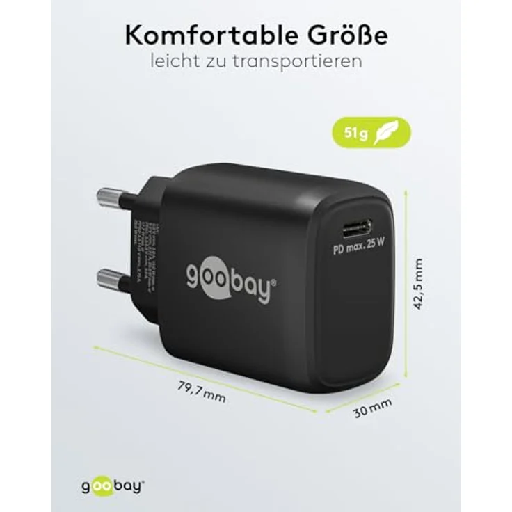goobay 65367 USB-C PD Schnellladegerät Nano (25 W) / Adapter für USB-C Ladekabel/Quick Charge Ladegerät/Für iPhone Ladekabel, Samsung Ladekabel und andere Handy/Netzteil/schwarz – Bild 3
