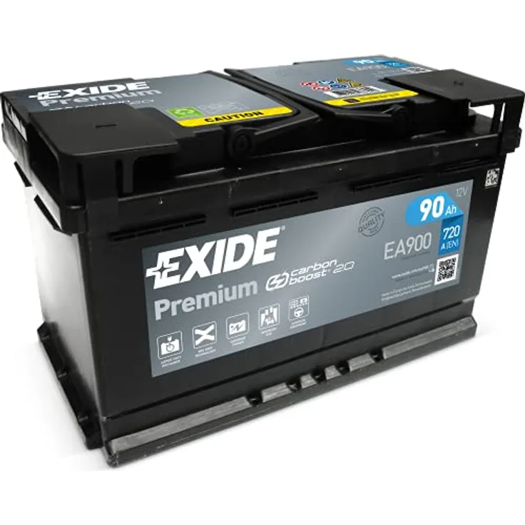 Exide EA900 Premium Carbon Boost Starterbatterie 12 V 90 Ah 720 A (EN), wartungsfrei, hohe Startleistung, langlebig