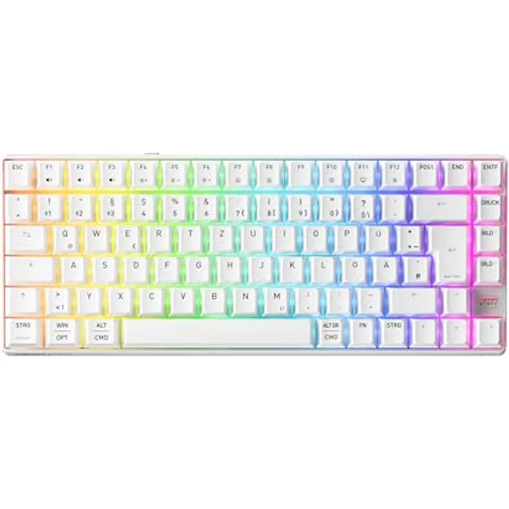 CHERRY XTRFY K33 Compact Wireless, Kabellose Mem-chanical Gaming-Tastatur, 75-Prozent-Format, RGB-Beleuchtung, IP54 Staub- & Spritzwassergeschützt, DE-Layout (QWERTZ), Weiß