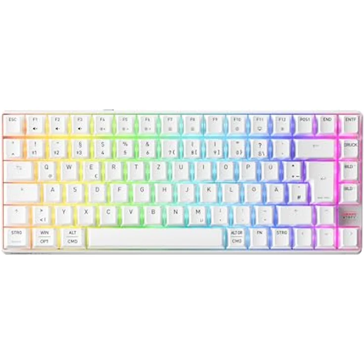 CHERRY XTRFY K33 Compact Wireless, Kabellose Mem-chanical Gaming-Tastatur, 75-Prozent-Format, RGB-Beleuchtung, IP54 Staub- & Spritzwassergeschützt, DE-Layout (QWERTZ), Weiß – Bild 1