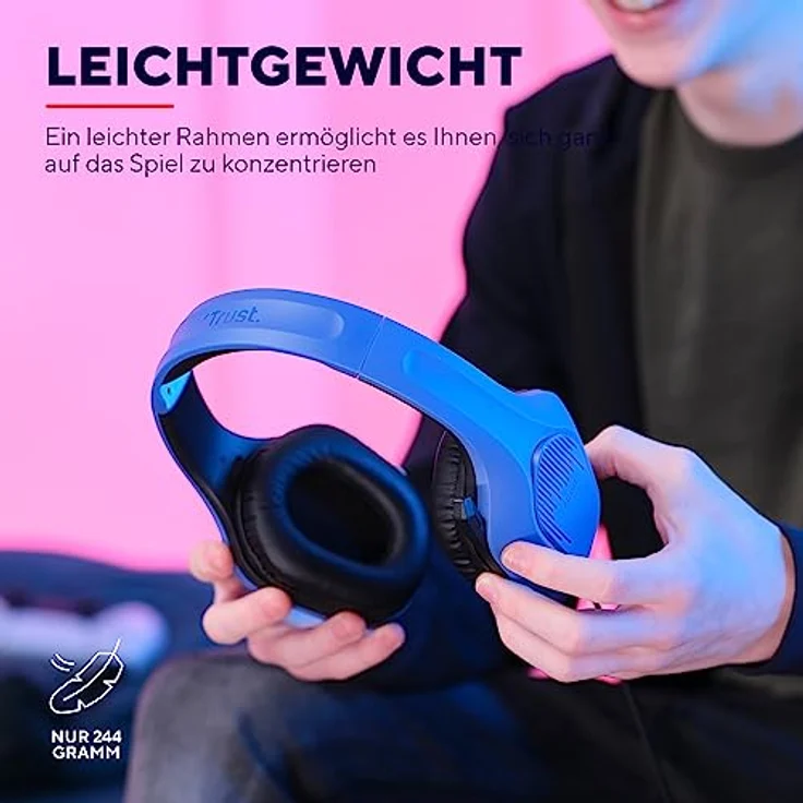 Trust Gaming GXT 415B Zirox Leichtes Gaming Headset mit 50-mm-Treiber für PC, Xbox, PS4, PS5, Switch, Mobile, 2-m-Kabel, 3,5-mm-Audioanschluss, Over-Ear Kopfhörer mit Kabel - Blau – Bild 2