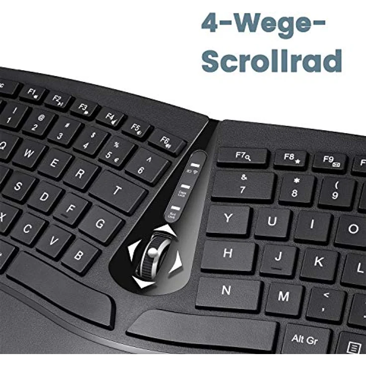 Perixx Periduo-606, Ergonomische kabellose kompakte Tastatur und Vertikale Maus Desktop Set, Geteiltes Tastenfeld, 4-Wege-Scrollrad, Anpassbare Handballenauflage und flachen Tasten mit Vertikalmaus (Deutsch QWERTZ) – Bild 3