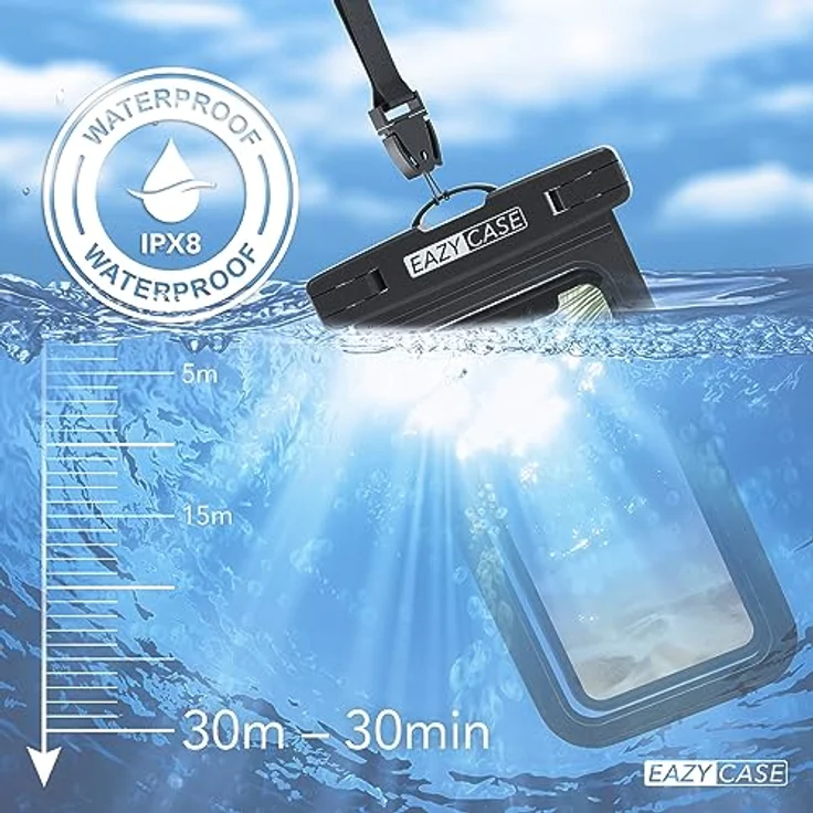 EAZY CASE Unterwasserhülle, wasserdicht Schwarz für Smartphones bis 6,7 Zoll, IPX8 zertifiziert mit Umhängeband – Bild 5