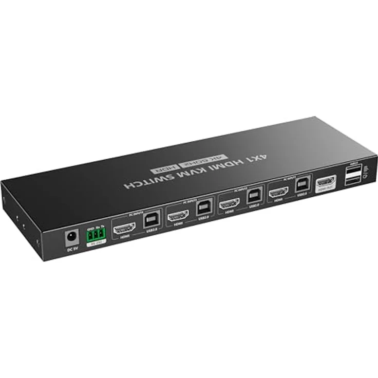 PremiumCord 4K HDMI KVM Switch 4:1 mit Fernbedienung, UHD 4K 2160p 60Hz, Full HD 1080p, USB-Übertragung, HDMI 2.0, Metallgehäuse – Bild 1
