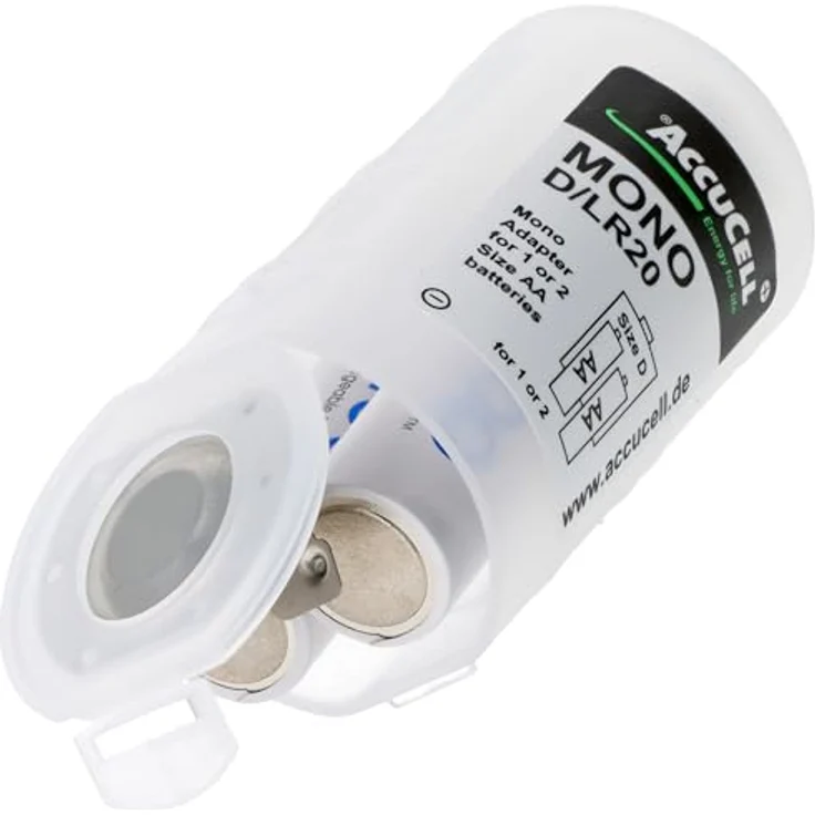AccuCell Universal Mono D Adapter für 1 oder 2 Mignon AA Batterien, 59,2x32mm, transparent Kunststoff mit Metallkontakten – Bild 3