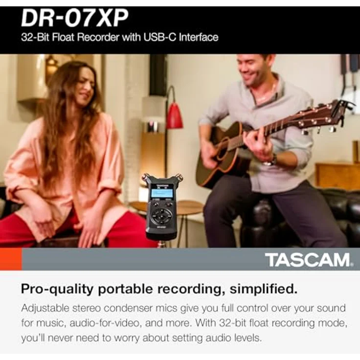 Tascam DR-07XP, Portabler 2 Kanal Recorder mit 32-Bit-Float-Auflösung, USB Audio Interface und 512GB microSDXC Unterstützung – Bild 2