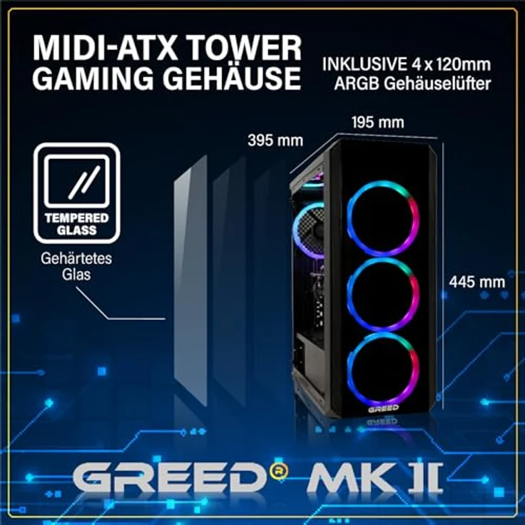 GREED Greed® MK2 - High End Gaming PC - AMD Ryzen 7 5700X, Nvidia GeForce RTX 5060, 4,7 GHz, 32GB RAM, 1TB SSD, Windows 11 Pro, 4K Gaming – Bild 2
