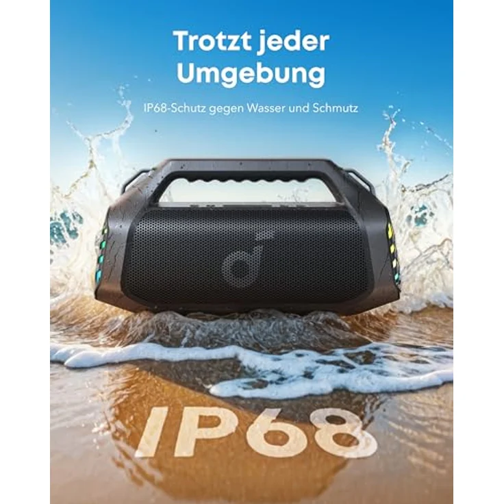 soundcore Boom 2 Pro Outdoor-Lautsprecher, 140 W, 2+2 Kanäle, BassUp 2.0, 20 h, Schnellladung, IP68 Staub- und wasserdicht, RGB-Lichter, USB-C, Powerbank, BT 5.3, tragbarer Bluetooth-Lautsprecher – Bild 4