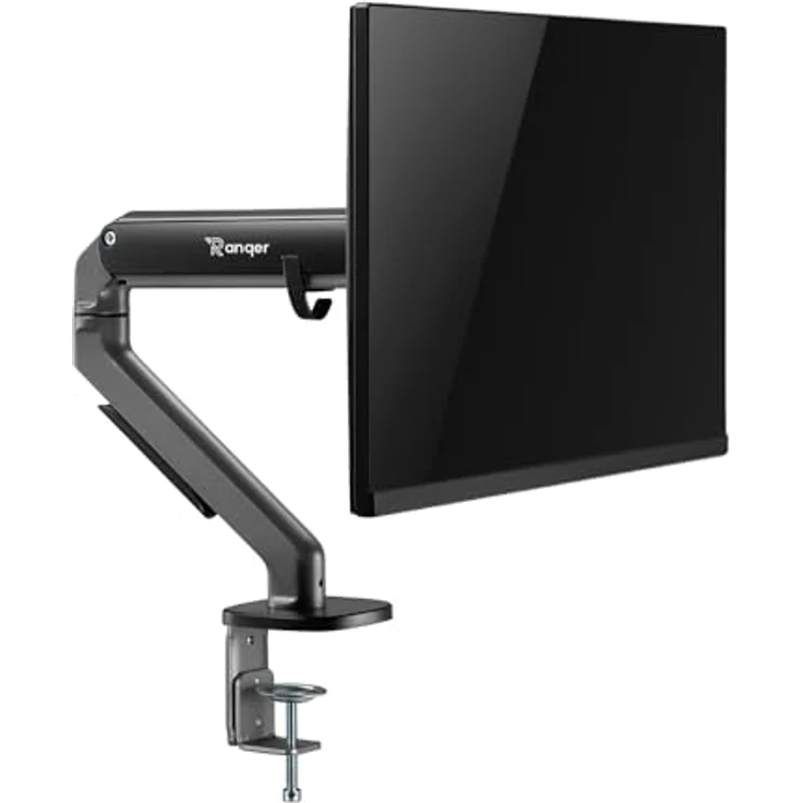 Ranqer Monitorhalterung Pro, für 17-32 Zoll Bildschirme, VESA 75 & 100 mm, Höhenverstellbar, 360° Rotation, schwenk- und neigbar, bis 9 kg, mit Kabelmanagement, schwarz – Bild 3