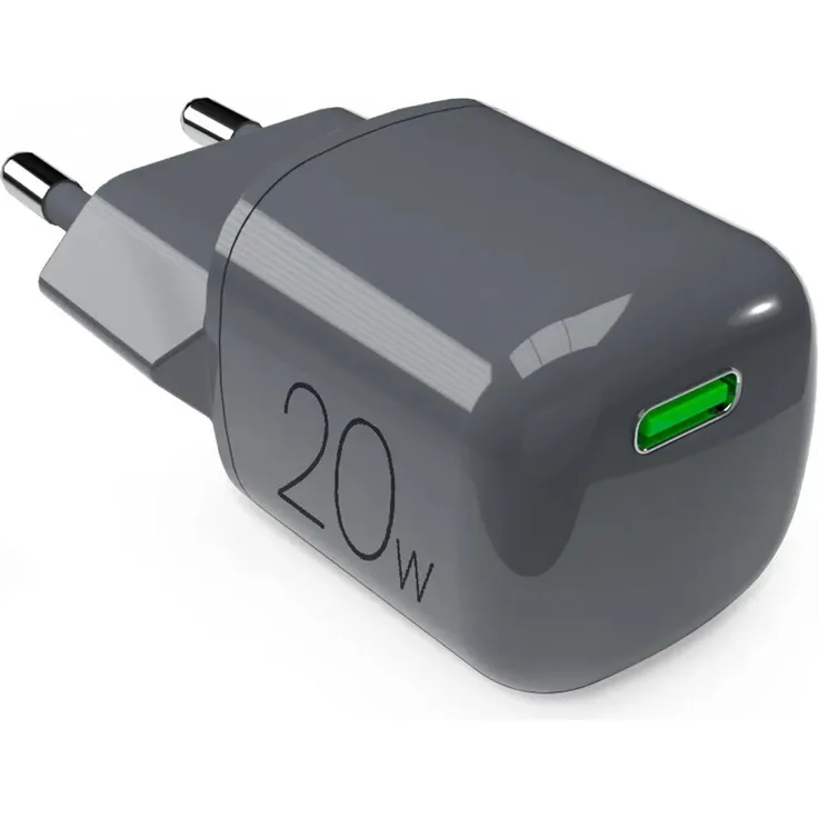 PURO MiniPro 20W Wandladegerät, USB-C AC Schnellladung, grau, kompakt mit GaN-Technologie für Smartphones und Tablets