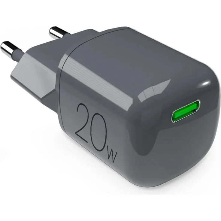 PURO MiniPro 20W Wandladegerät, USB-C AC Schnellladung, grau, kompakt mit GaN-Technologie für Smartphones und Tablets