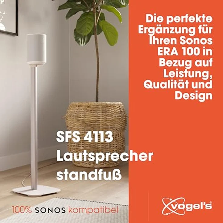 Vogel's SFS 4113 Ständer | Exclusiv für Sonos ERA 100 Lautsprecher | Kabelverdeckungssystem | TÜV-geprüfte Stabilität | Höhe: 82 cm | Weiß – Bild 2