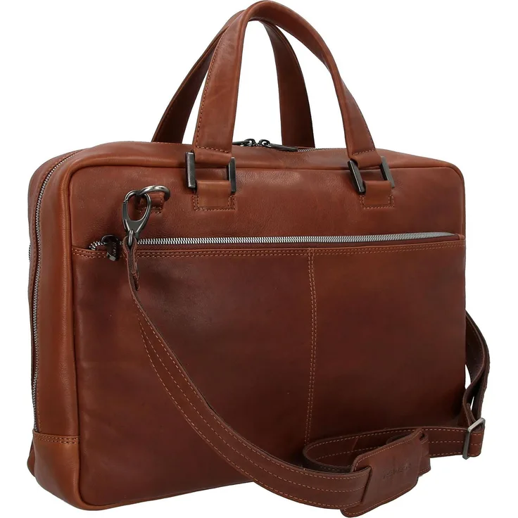 Plevier Vintage Bill Aktentasche, Leder 40 cm mit Laptopfach, Notebooktasche
