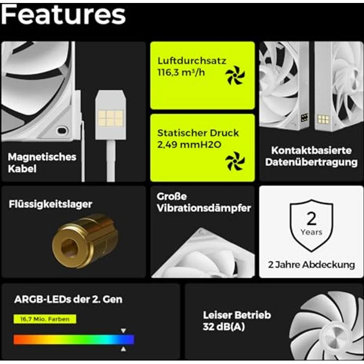 TRYX ROTA SL ARGB Reverse Lüfter, 3er-Pack 120mm mit FDB-Lager und magnetischem Kabel, weiß – Bild 3