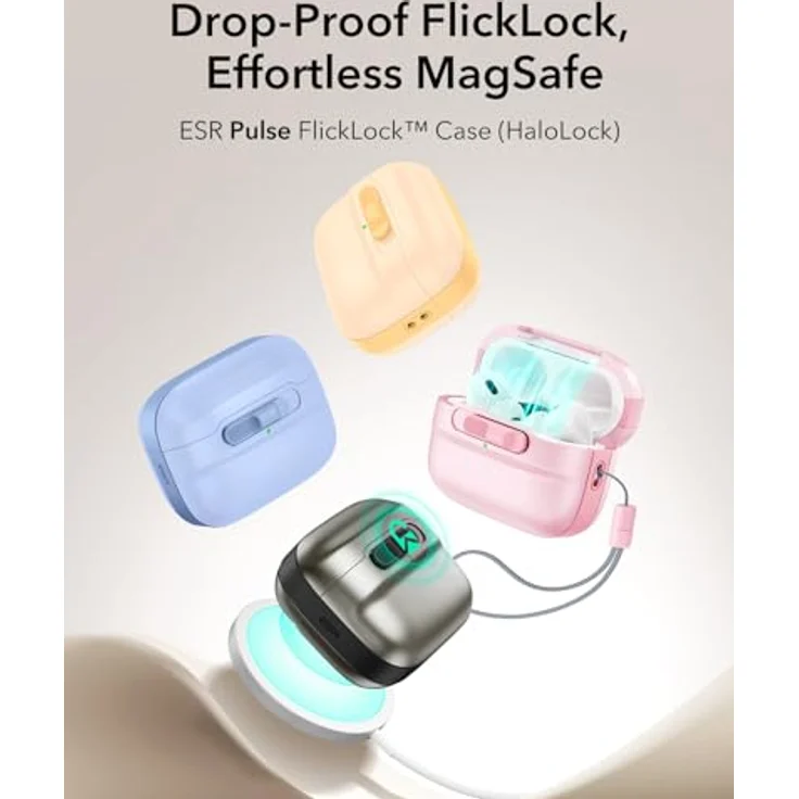 ESR AirPods Pro Hülle Pulse Serie mit HaloLock, MagSafe Ready, Magnetische Deckelverriegelung, Sturzschutz mit Trageband, Schwarz – Bild 3