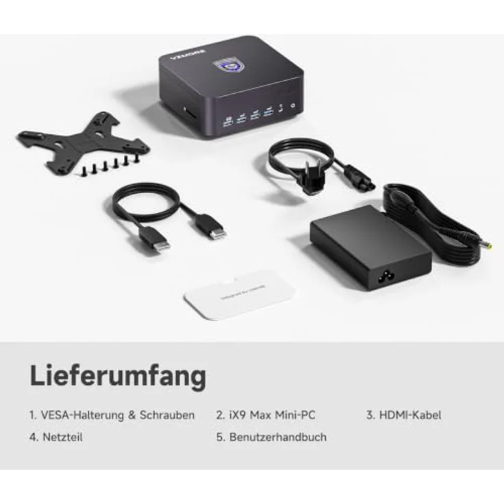 VZMORE iX9 Max Mini PC, Core Ultra 9 185H, 24 GB RAM, 1 TB SSD, V-Cooling-Technologie, Windows 11 Pro, Dual USB4, 4 Videoausgänge, ideal für Büro und Creation – Bild 8