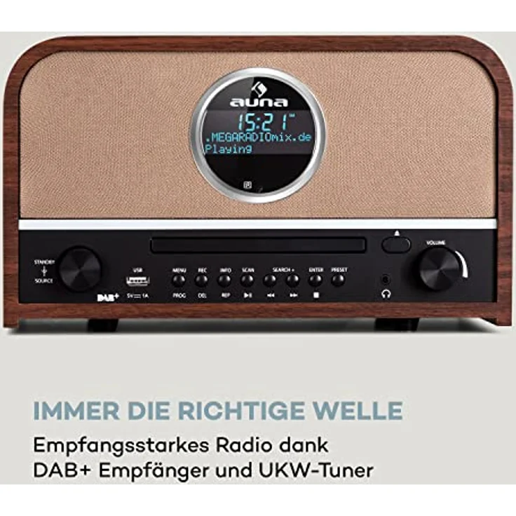 Auna Tragbarer DAB-Radio-CD-Player für Zuhause, FM/DAB/DAB+ Radio mit Bluetooth + AUX, Stereoanlage, LCD-Display, Fernbedienung, Digital Radio mit CD, MP3 & Streaming, DAB-Radio Klein, Netzbetrieben – Bild 3