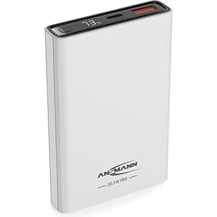ANSMANN Mini Powerbank 22,5 W PB222PD - Externer Akku mit Einer Kapazität von 10.000 mAh - Notstrombatterie mit USB-A- und USB-C-Anschlüssen, ideal für Smartphones, Tablets, Laptops - Weiß
