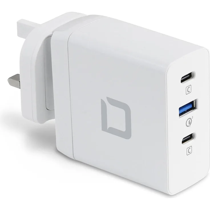 Dicota Travel Laptop GaN Charger Universal PRO (100 W), USB-Ladegerät mit 2 USB-C und 1 USB-A Anschluss, Weiss
