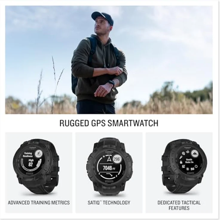 3MK Garmin Instinct 3 45mm Solar Tactical Edition, Smartwatch mit GPS, wasserdicht bis 10 ATM, Schwarz – Bild 2