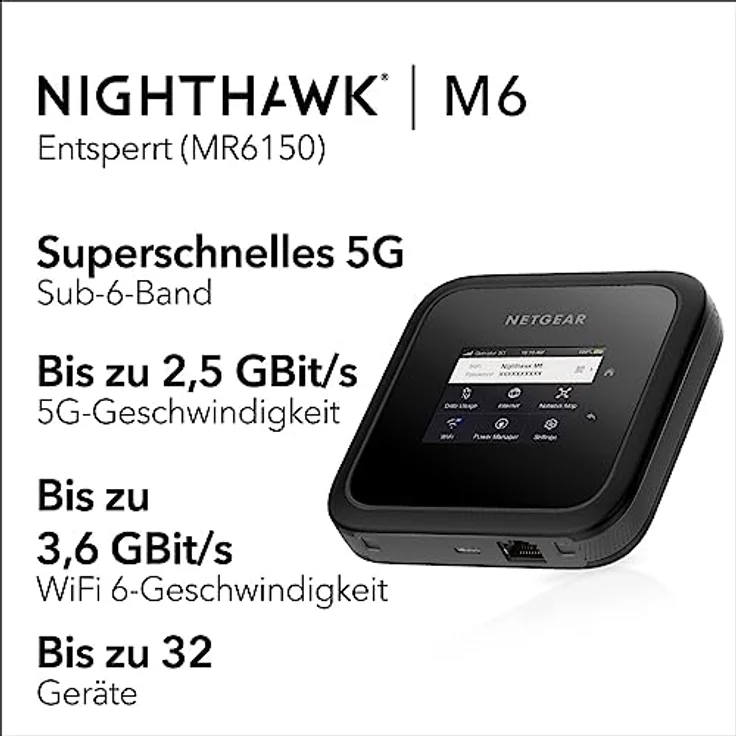 NETGEAR Nighthawk M6 (MR6150) | 5G Router Sim-Karte WiFi 6 | Mobile LTE Router 5G | 5G Modem | Mobiler 5G Hotspot| Ultraschneller, bis zu 2.5 GBit/s, Verbindung von bis zu 32 Geräten – Bild 2