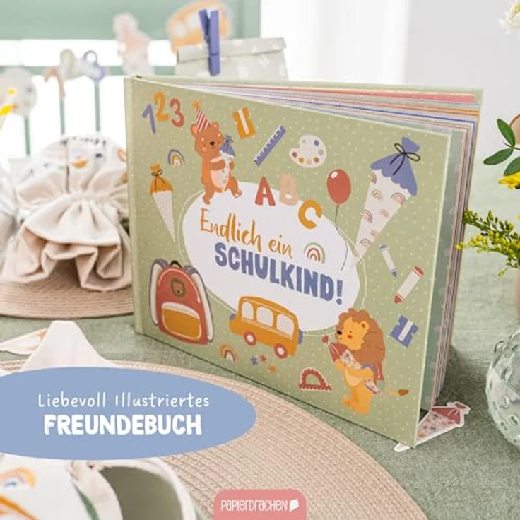 Papierdrachen Freundebuch für Kinder, hochwertiges Hardcover Erinnerungsbuch mit buntem Design, 64 Seiten, perfekt für die Schulzeit, Set 6 – Bild 2