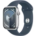Apple Watch Series 9 GPS, 45 mm Aluminiumgehäuse Silber, Sportarmband Sturmblau – S/M