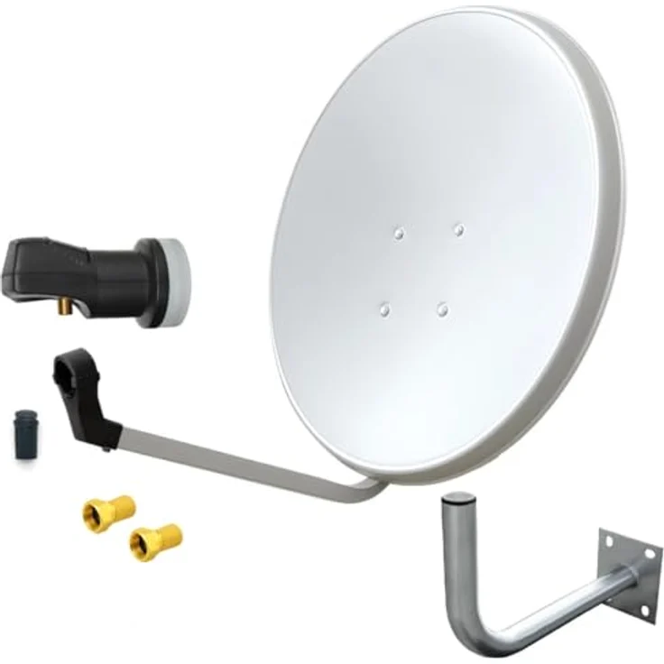 ARLI 60 cm HD Satellitenantenne, Single LNB Digital, kompatibel mit Astra 19,2° und Hotbird 13°, lichtgrau/weiß, inkl. Wandhalter und 2 F-Stecker, UHD 4K Full HD – Bild 1