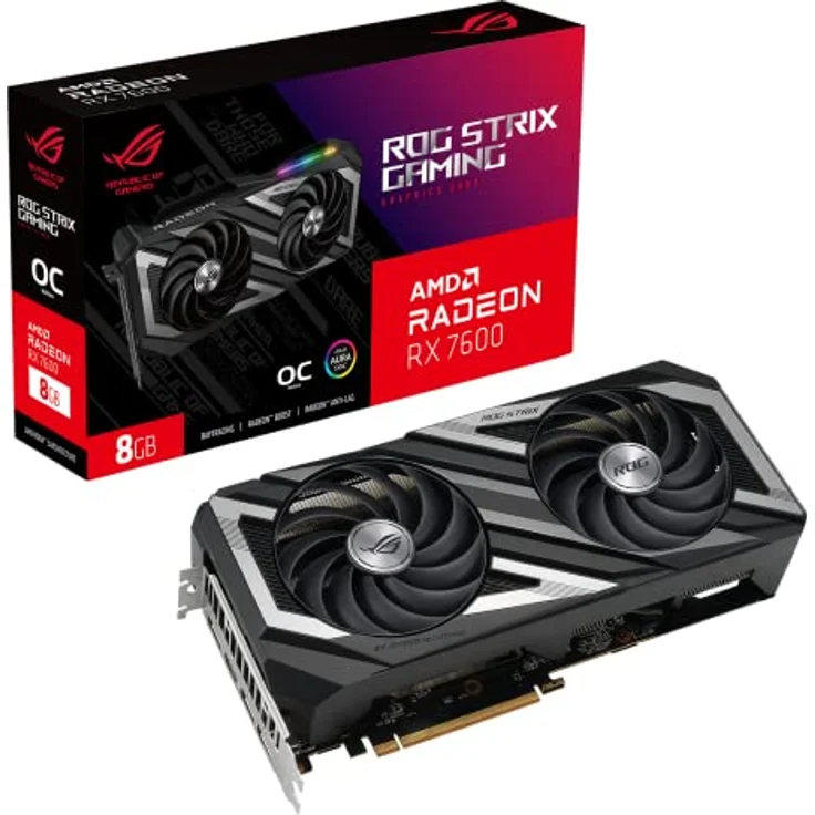 ASUS ROG Strix Radeon RX 7600 OC Edition 8GB GDDR6 Gaming Grafikkarte (AMD Radeon RX7600, PCIe 4.0, 1x HDMI 2.1, 3X DisplayPort 1.4a, Aura Sync RGB Beleuchtung, ROG-STRIX-RX7600-O8G-GAMING) – Bild 1