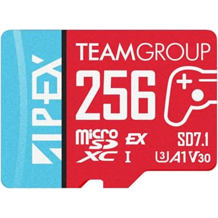 Team Group APEX SD7.1 256 GB SDXC, MicroSD Express, 800 MB/s Lesegeschwindigkeit, rot/blau, wasserfest und stoßfest