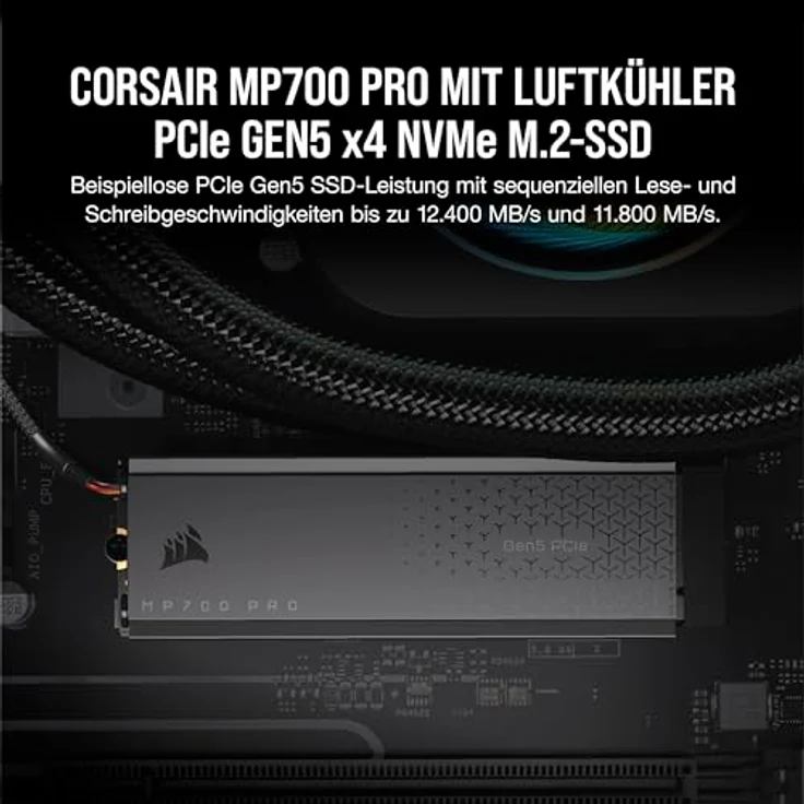 Corsair MP700 PRO Mit Luftkühler 2TB M.2 PCIe Gen5 x4 NVMe 2.0 SSD - M.2 2280 - Bis zu 12.400MB/sec Sequentielles Lesen - High-Density TLC NAND - Schwarz – Bild 2
