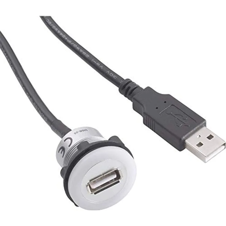 TRU COMPONENTS USB A Einbaubuchse 2.0, Silber, 1 x USB A Buchse mit Beleuchtung und 1.50 m Kabel