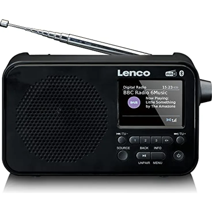 Lenco PDR-036 tragbares DAB+ Radio - Bluetooth 5.0 - PLL FM Radio - 4 Speicherplatztasten - 2,4” Farbdisplay - integrierter Akku - Uhr - Sleeptimer - schwarz