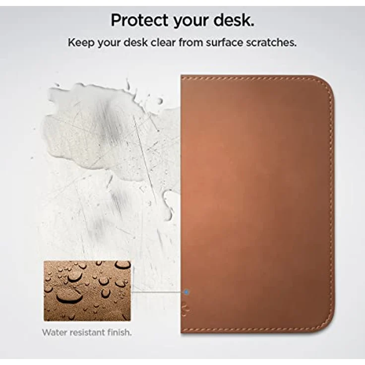 Spigen Mauspad Velo Vegan PU Leder, Gaming Mousepad mit rutschfester Gummimatte, wasserfest, 250mm x 200mm, Braun – Bild 4