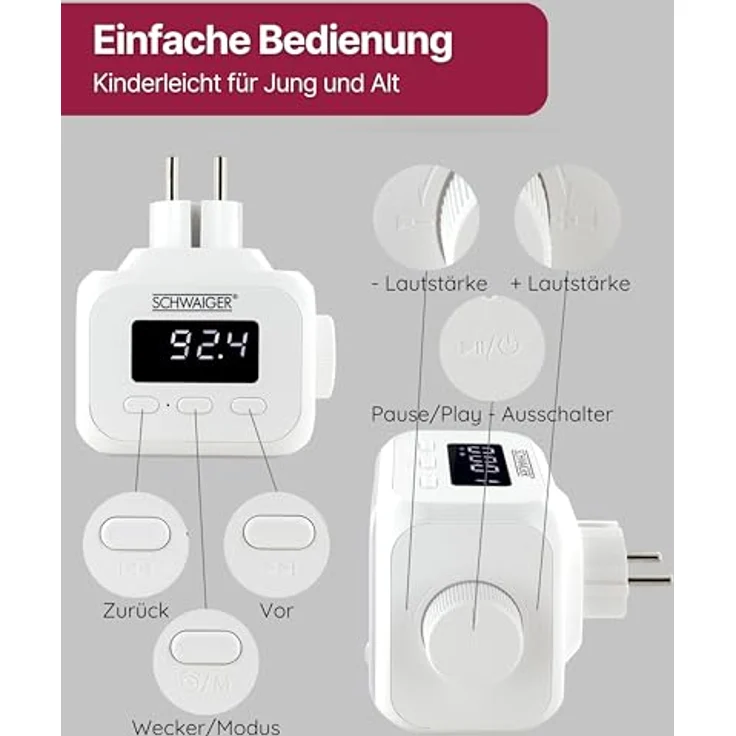 Schwaiger Steckdosenradio RAFM0100 mit Bluetooth, LED-Display und Nachtlicht – Bild 7
