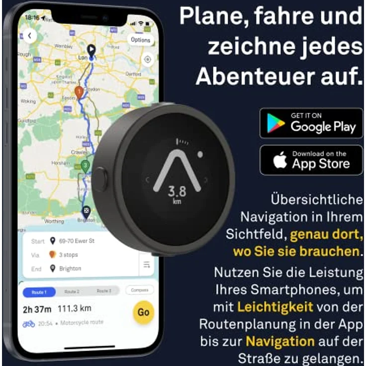 Beeline Moto GPS, Wetterfestes Motorrad Navigation Gerät in Silber, 30h Akkulaufzeit, Handschuhgeeignet – Bild 4