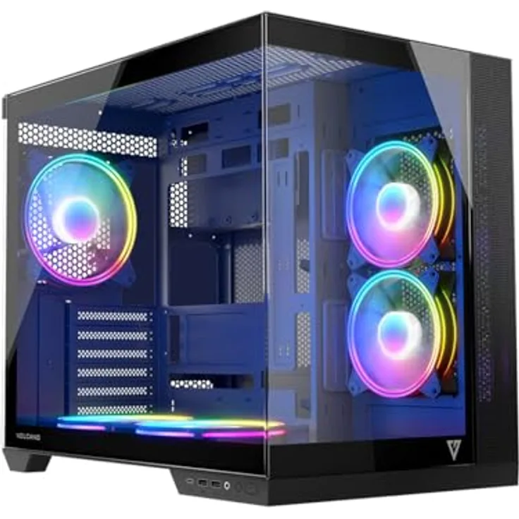 Modecom Volcano Panorama APEX ARGB 5F, mATX/ITX/ATX Midi Tower PC Gehäuse mit RGB-Beleuchtung, grau