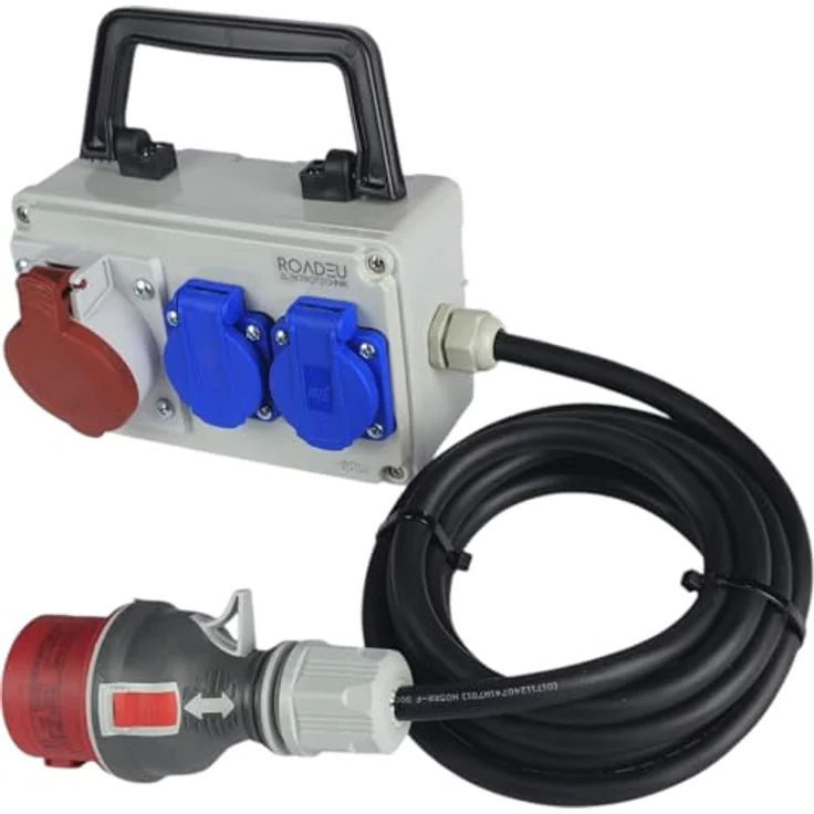 RoadEu CEE Steckdose 16A und 2x Schuko Verteiler - Stromverteiler 16A, Mobilverteiler - Stromkabel 5 meter, Baustromverteiler - blau – Bild 5